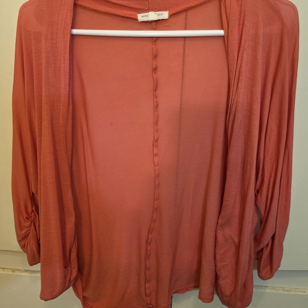 Active Basic Open-Front Cardigan - Salmon Pink - Size Large